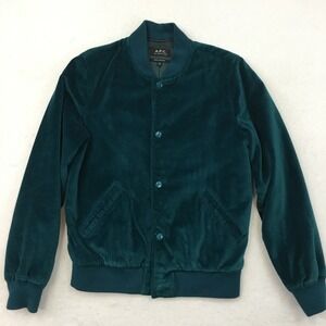 APC Rue Madame Paris‎ Velvet Bomber Jacket Teal Green Men Size 36